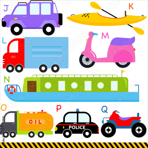 Lacobel A set of cute vector A-Z alphabets : Car Vehicles Transportation