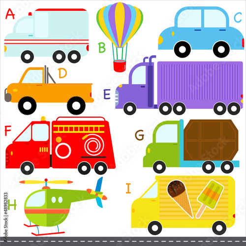 Fototapeta A set of cute vector A-Z alphabets : Car Vehicles Transportation