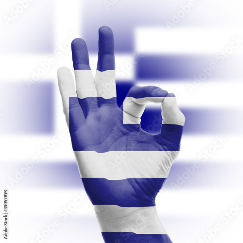 Lacobel hand OK sign with Greek flag