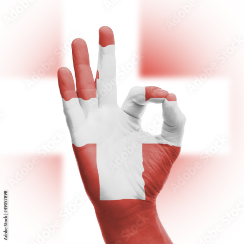 Lacobel hand OK sign with Swiss flag