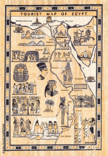  Tourist map of egypt painted on papyrus
