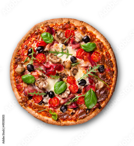 Fototapeta Delicious italian pizza over white