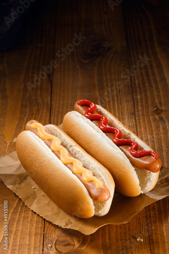 Fototapeta Two hotdogs with copy-space