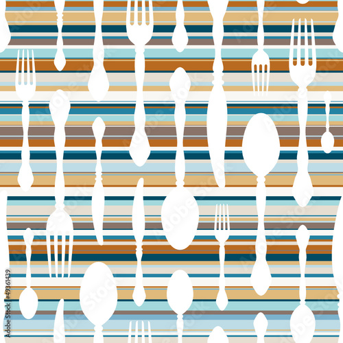 Fototapeta Seamless Pattern Cutlery Stripes Retro