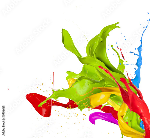 Fototapeta Colored splashes in abstract shape, isolated on white background