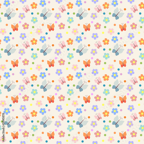 Fototapeta Seamless pattern with flowers and butterflies