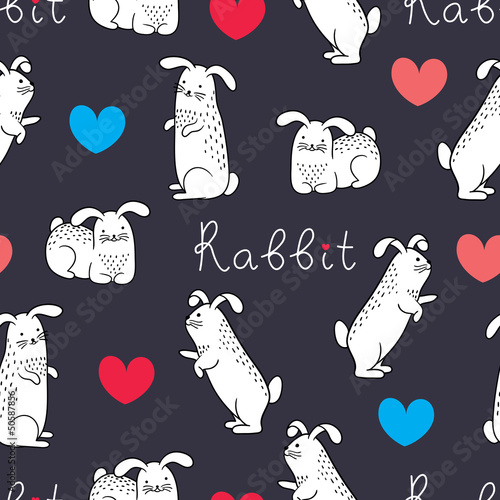 Fototapeta Cute love bunnies pattern with hearts