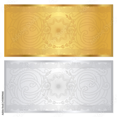Gift Voucher Coupon Template With Border Gold Silver Colors