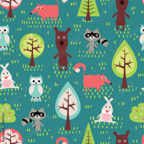  Cute animals seamless pattern