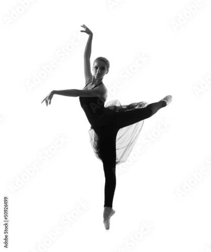 Fototapeta Black and white trace of young beautiful ballet dancer