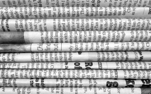  Stack of newspapers in black and white
