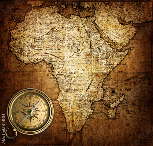 Fototapeta compass on vintage map Africa 1737