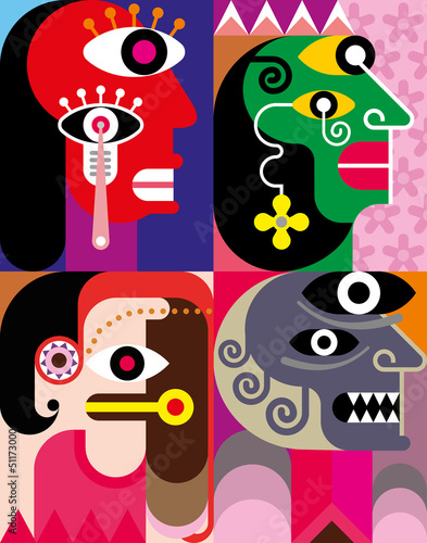  Four Faces - abstract vector illustration