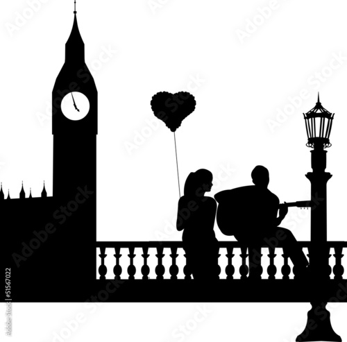  Couple in love in front of Big Ben in London silhouette