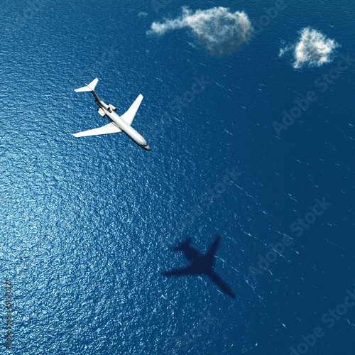 Lacobel airplane flies over a sea