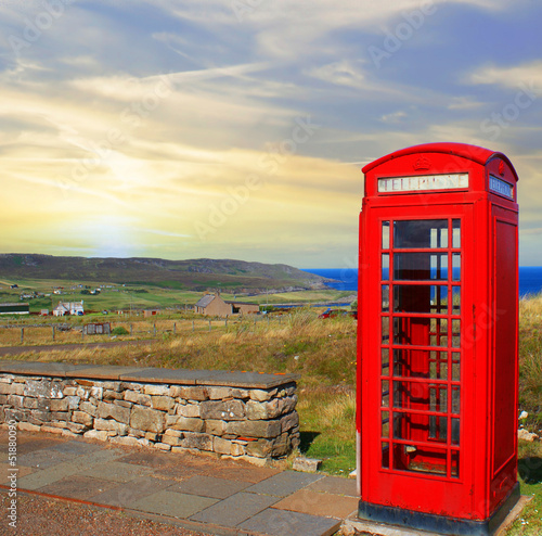 Fototapeta Phone booth in the Scottish countryside