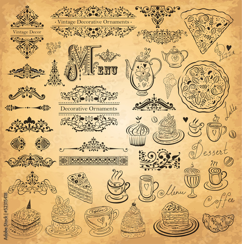 Fototapeta Vector set of floral ornaments and elements for design menu