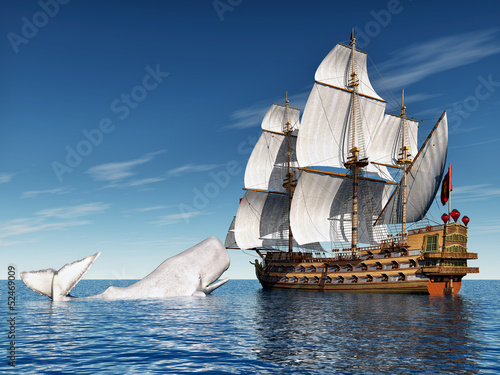 Fototapeta Sailing Ship with White Whale
