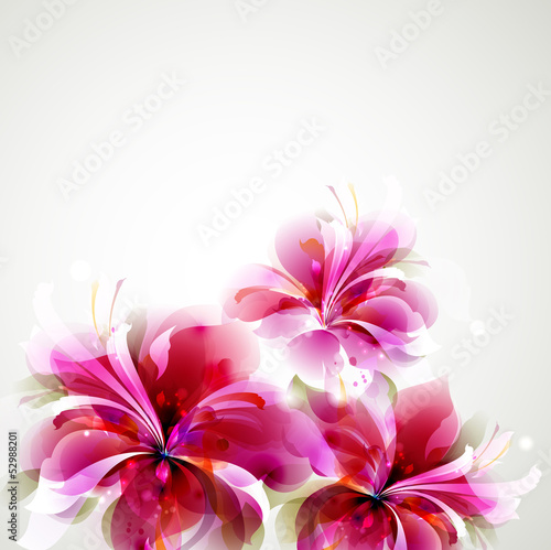 Fototapeta Tender background with growing abstract flowers