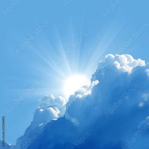 Fototapeta blue sky with sun and beautiful clouds