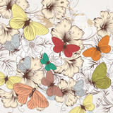 Cute fashion pattern with hand drawn butterflies and flowers