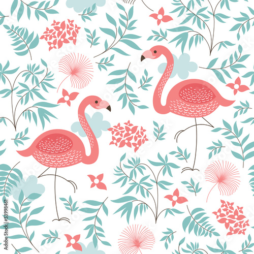Fototapeta seamless pattern with a pink flamingo
