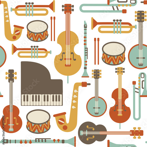 Fototapeta seamless pattern with jazz instruments. isolated on white