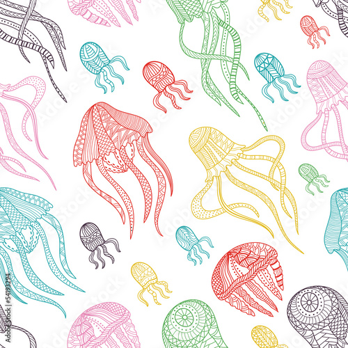 Fototapeta jellyfishes seamless pattern