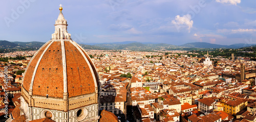  Panoramic view over Florence, Italy with Duomo dome
