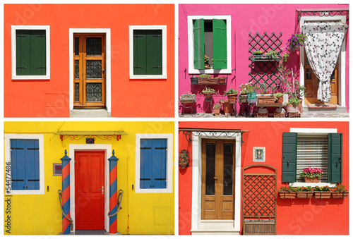 Fototapeta photo- montage with multicolor vivid painted houses in Burano