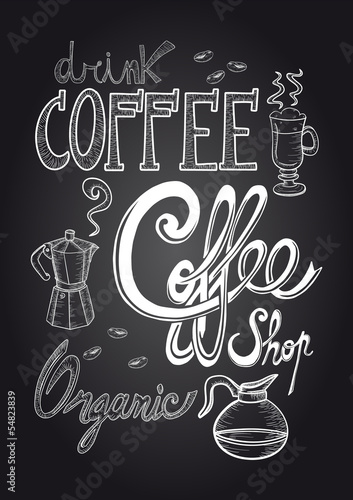 Fototapeta Coffee chalkboard illustration