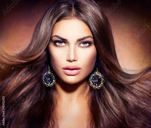 Fototapeta Glamour Beautiful Woman with Blowing Brown Hair