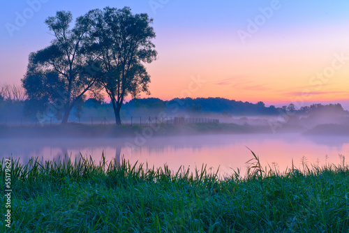  Beautiful foggy dawn over the Narew river.
