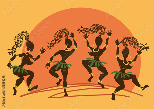 Fototapeta Dancing African aborigine girls at sunset