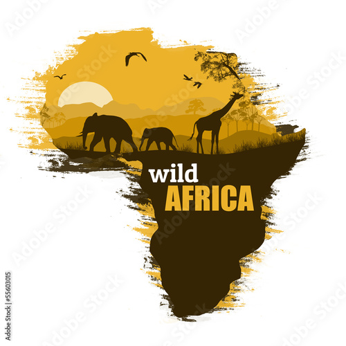 Fototapeta Wild Africa grunge poster background, vector illustration