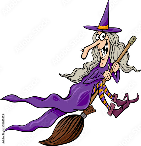 Fototapeta witch on broom cartoon illustration
