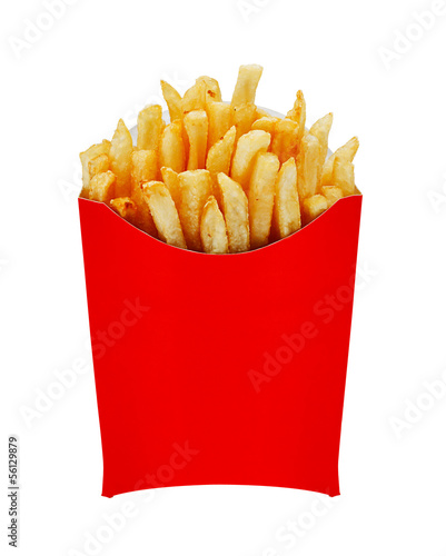  medium fries in box isolated on white