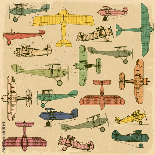  Airplanes. Retro seamless pattern on vintage old paper.