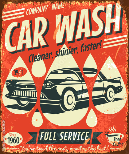 Lacobel Retro car wash sign. Vector illustration.