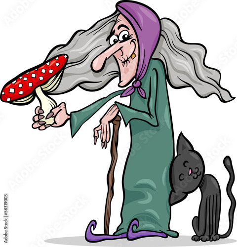 Fototapeta witch with mushroom cartoon illustration