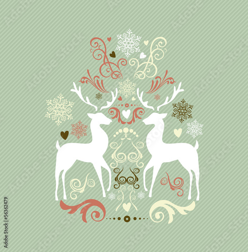 Fototapeta Vintage Merry Christmas decoration with reindeers EPS10 file.