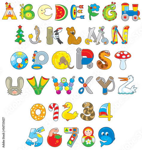 Fototapeta English alphabet and numerals with toys
