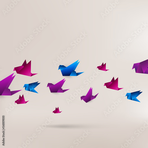 Fototapeta Origami paper bird on abstract background