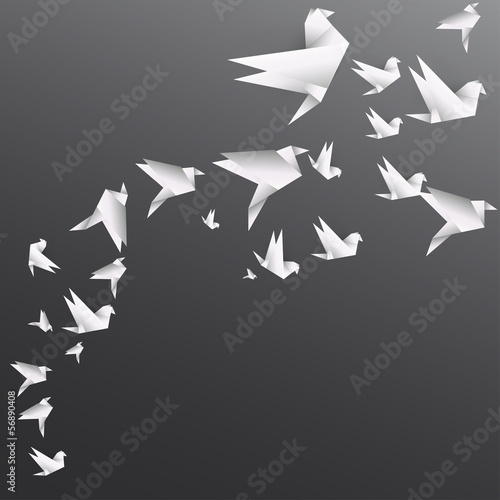  Origami paper bird on abstract background