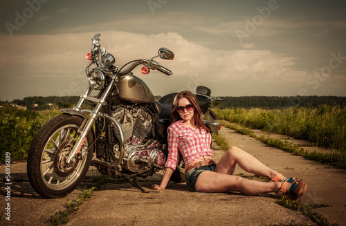 Fototapeta Biker girl and motorcycle