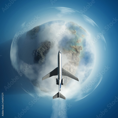 Fototapeta airplane flying over Earth