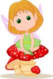 Cute fairy sitting on mushroom