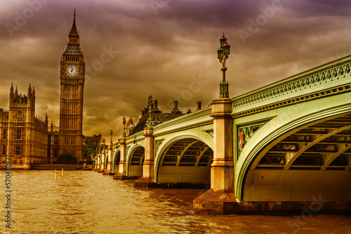  London. Wonderful view of Westminster bridge with Big Ben and Ho