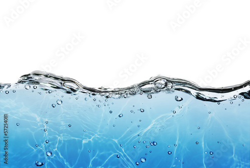  A splash of water,drops and bubbles on a white background.