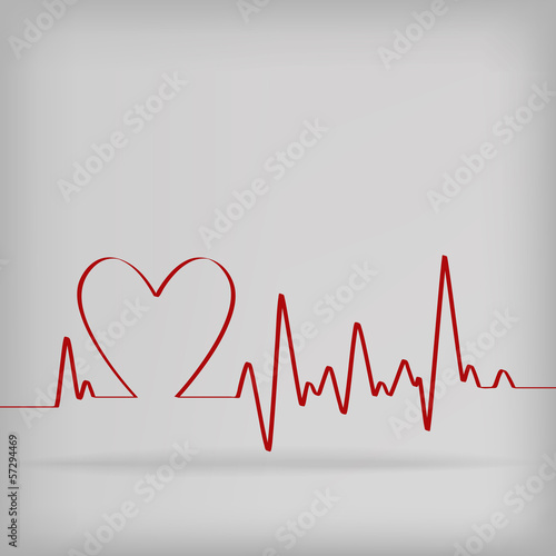 Lacobel Red Heart Beats Cardiogram on White background